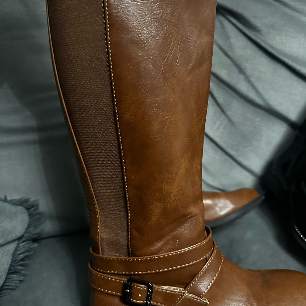 Girls Nautica Cognac Leather Knee-High Boots size 2